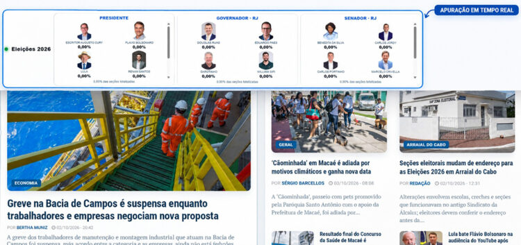 Clique Diário passa a disponibilizar, na parte superior da página, sistema de acompanhamento da apuração das Eleições 2026 em tempo real, com resultados por cargo, estado e município e atualização automática dos dados oficiais